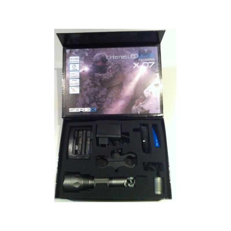 LINTERNA LED LIGHT X-07R KIT DE CAZA RECARGABLE