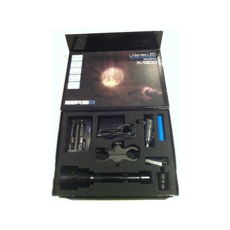 LINTERNA LED LIGHT X-1300 KIT DE CAZA RECARGABLE